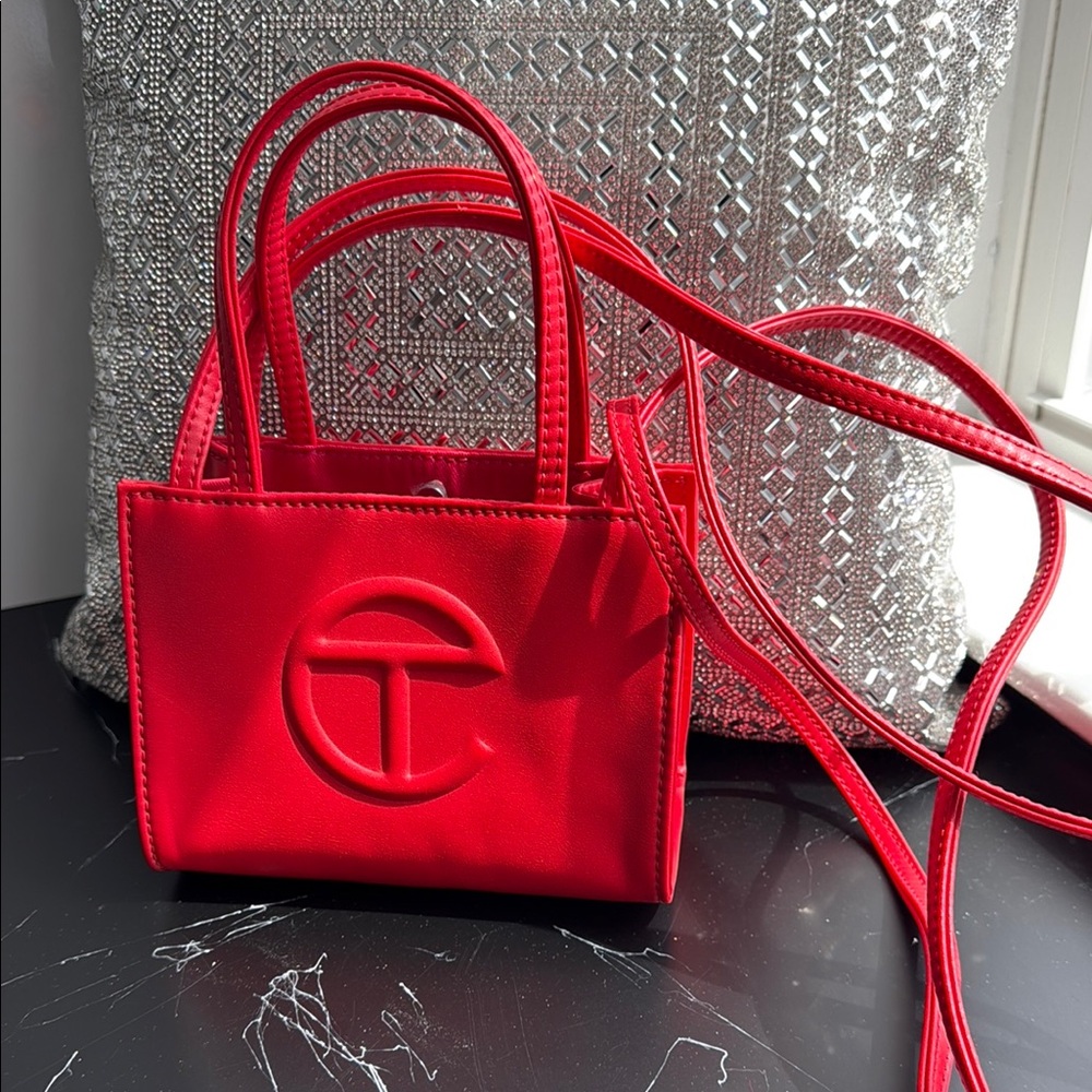 Telfar Red Mini Bag with Logo and Strap